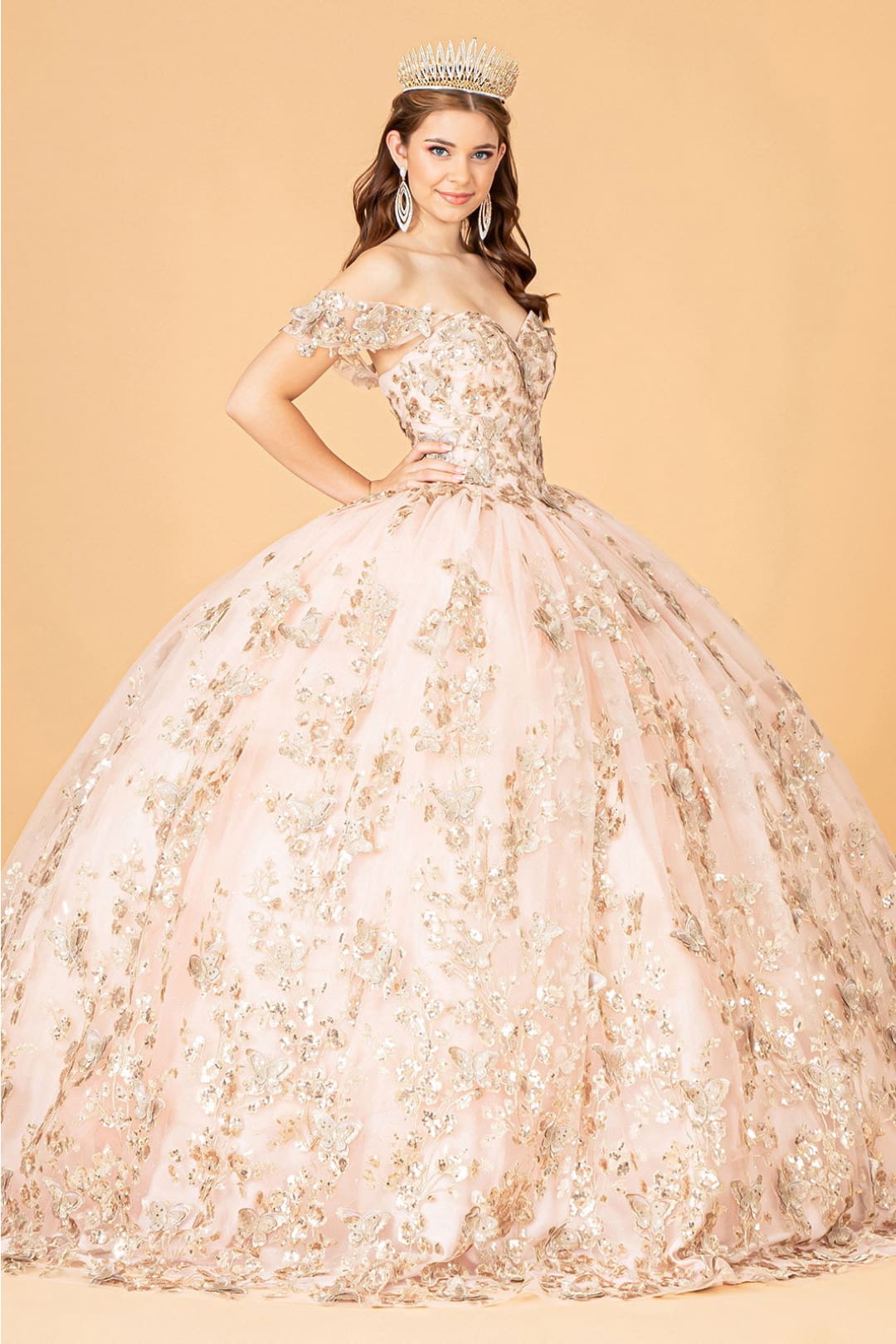 3D Butterfly Off Shoulder Ball Gown by Elizabeth K GL3077 - Quinceanera Dresses