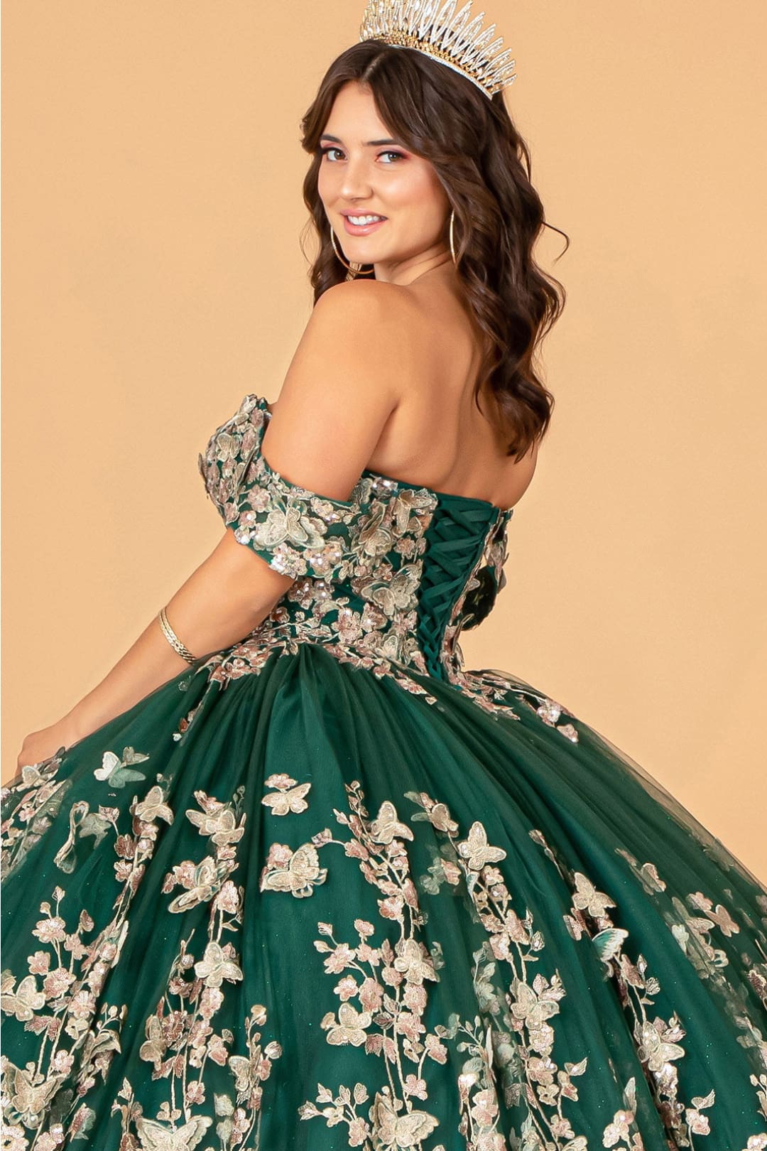 3D Butterfly Off Shoulder Ball Gown by Elizabeth K GL3077 - Quinceanera Dresses