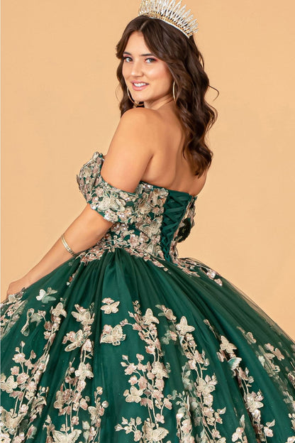 3D Butterfly Off Shoulder Ball Gown by Elizabeth K GL3077 - Quinceanera Dresses