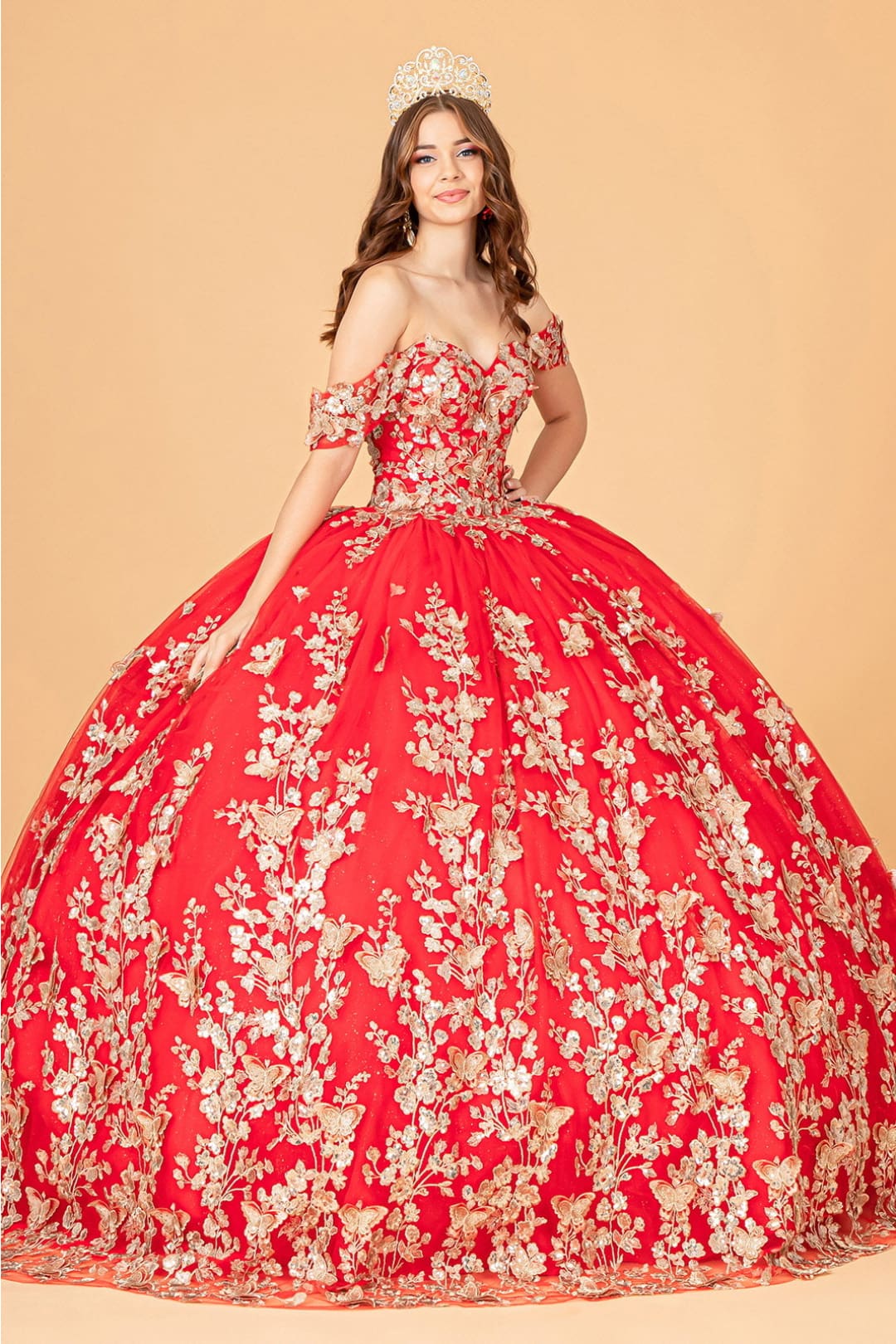 3D Butterfly Off Shoulder Ball Gown by Elizabeth K GL3077 - Quinceanera Dresses