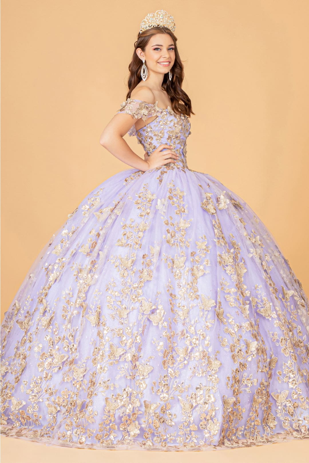 3D Butterfly Off Shoulder Ball Gown by Elizabeth K GL3077 - Quinceanera Dresses