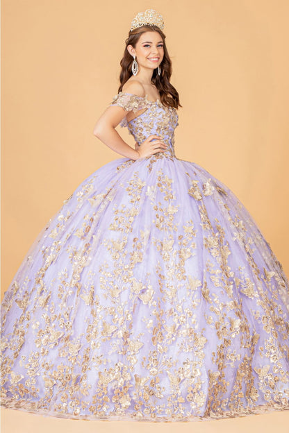 3D Butterfly Off Shoulder Ball Gown by Elizabeth K GL3077 - Quinceanera Dresses