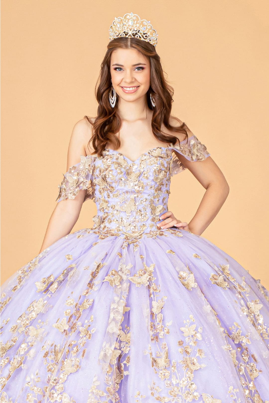 3D Butterfly Off Shoulder Ball Gown by Elizabeth K GL3077 - Quinceanera Dresses