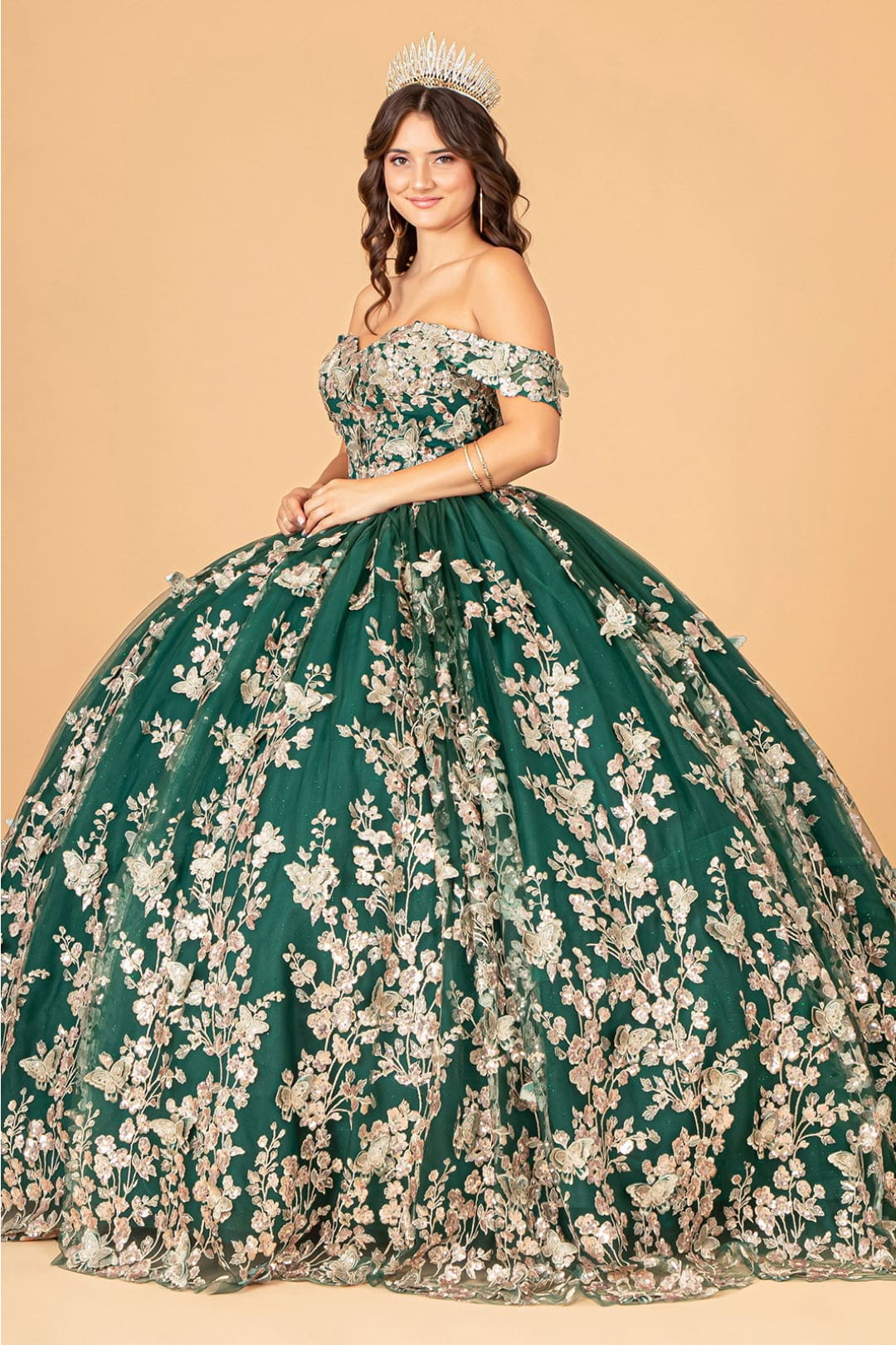 3D Butterfly Off Shoulder Ball Gown by Elizabeth K GL3077 - Quinceanera Dresses