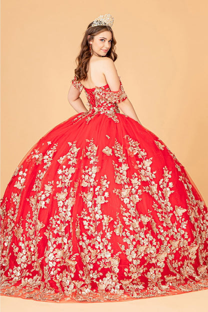 3D Butterfly Off Shoulder Ball Gown by Elizabeth K GL3077 - Quinceanera Dresses