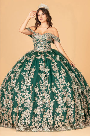 3D Butterfly Off Shoulder Ball Gown by Elizabeth K GL3077 - XS / Green - Quinceanera Dresses