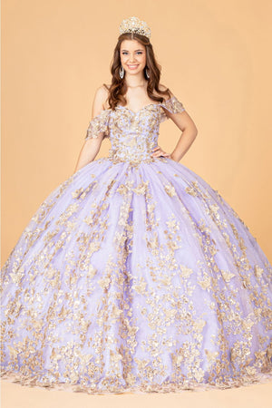 3D Butterfly Off Shoulder Ball Gown by Elizabeth K GL3077 - XS / Lilac - Quinceanera Dresses