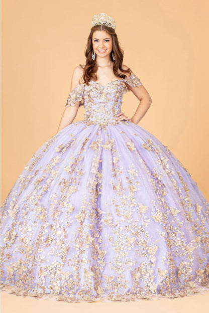 3D Butterfly Off Shoulder Ball Gown by Elizabeth K GL3077 - XS / Lilac - Quinceanera Dresses