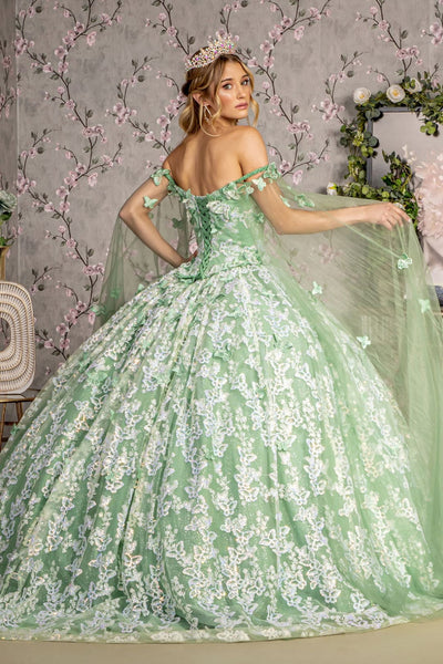 3D Butterfly Off Shoulder Ball Gown by GLS Gloria GL3451 - Quinceanera Dresses