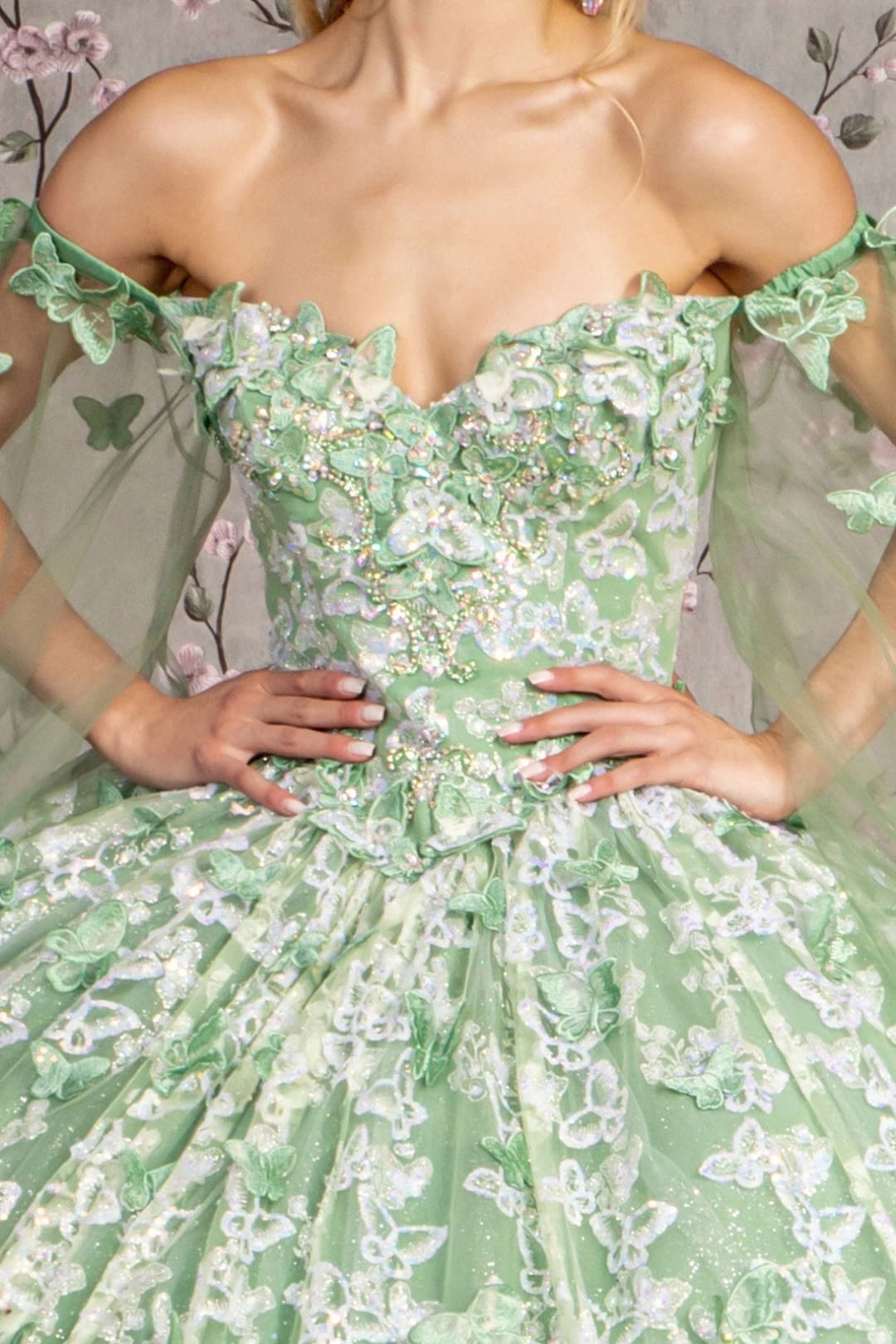 3D Butterfly Off Shoulder Ball Gown by GLS Gloria GL3451 - Quinceanera Dresses