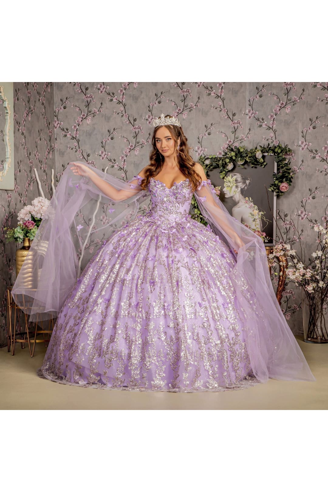 3D Butterfly Off Shoulder Ball Gown by GLS Gloria GL3451 - Quinceanera Dresses