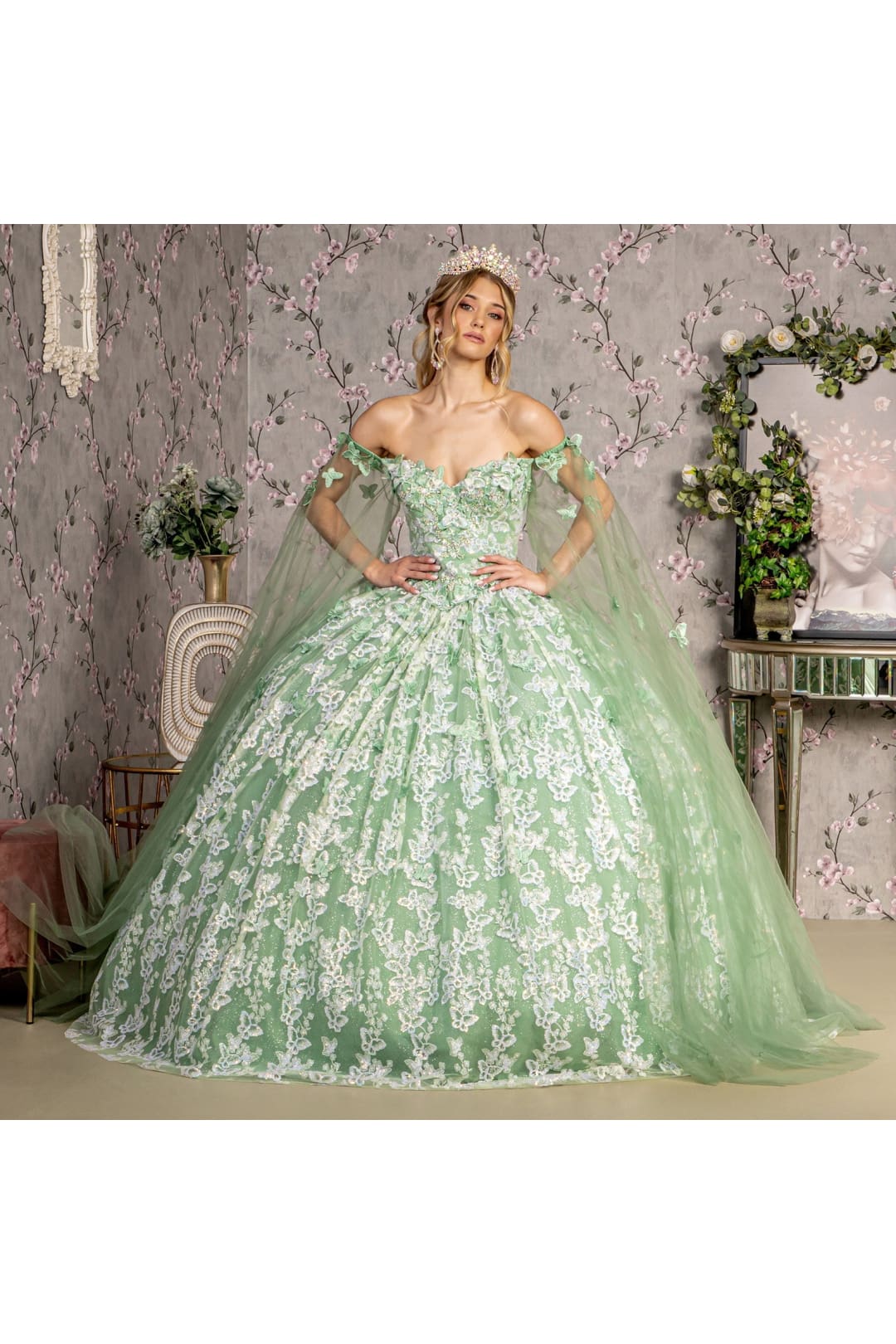 3D Butterfly Off Shoulder Ball Gown by GLS Gloria GL3451 - Quinceanera Dresses