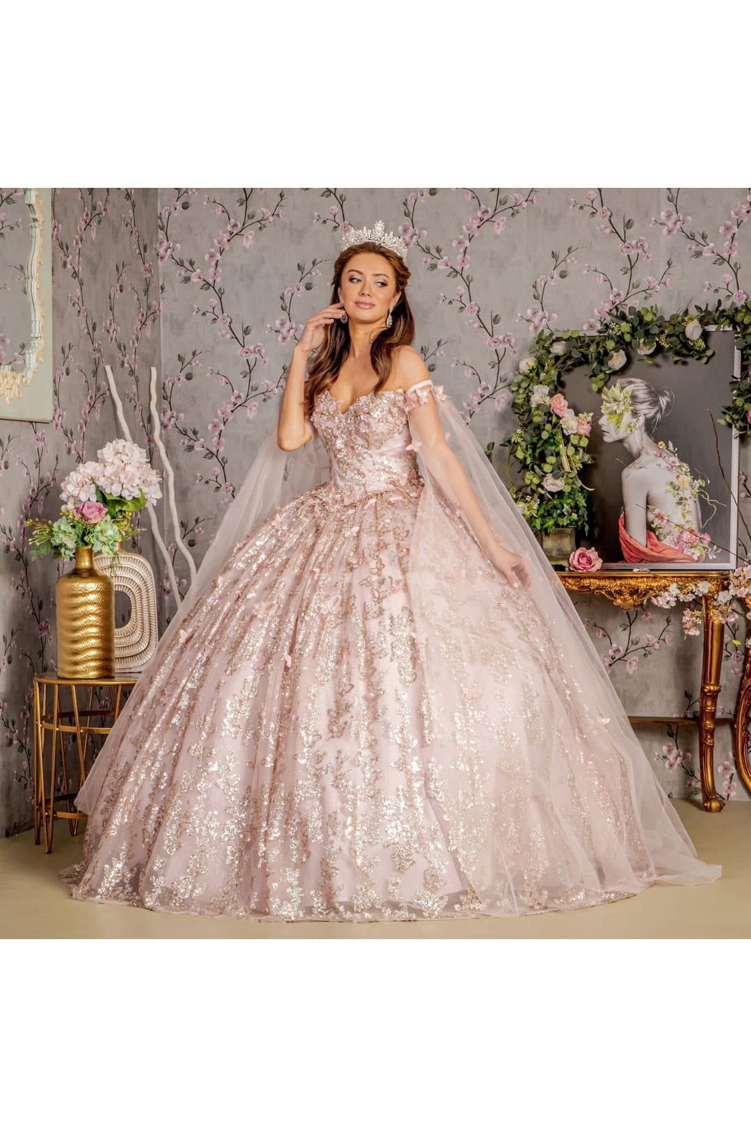 3D Butterfly Off Shoulder Ball Gown by GLS Gloria GL3451 - Quinceanera Dresses