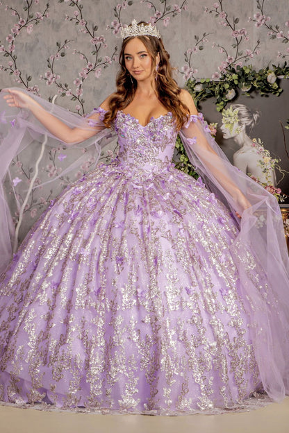 3D Butterfly Off Shoulder Ball Gown by GLS Gloria GL3451 - XS / Lilac - Quinceanera Dresses
