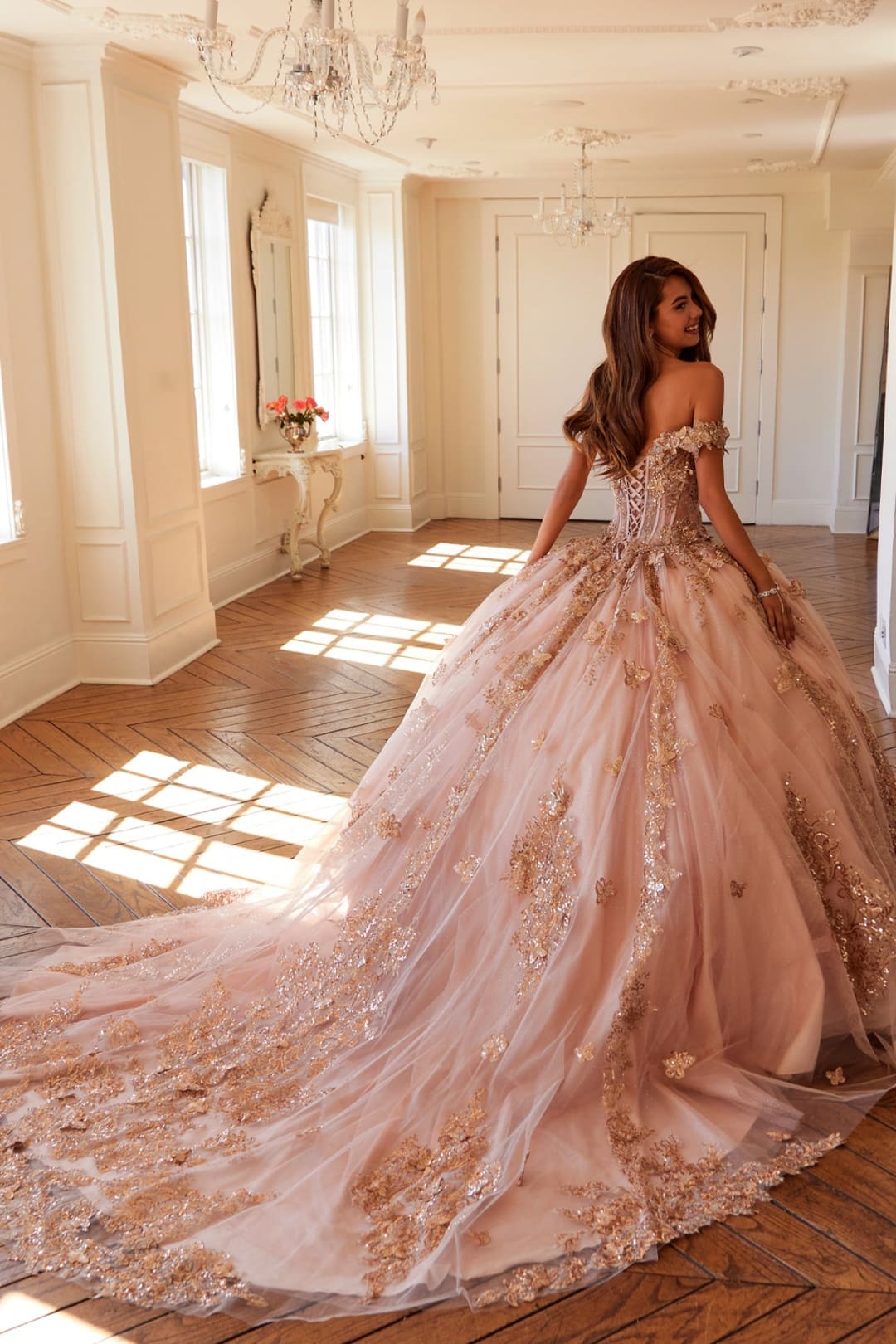 3D Butterfly Off Shoulder Ball Gown by Juliet JT1485J - Quinceanera Dresses