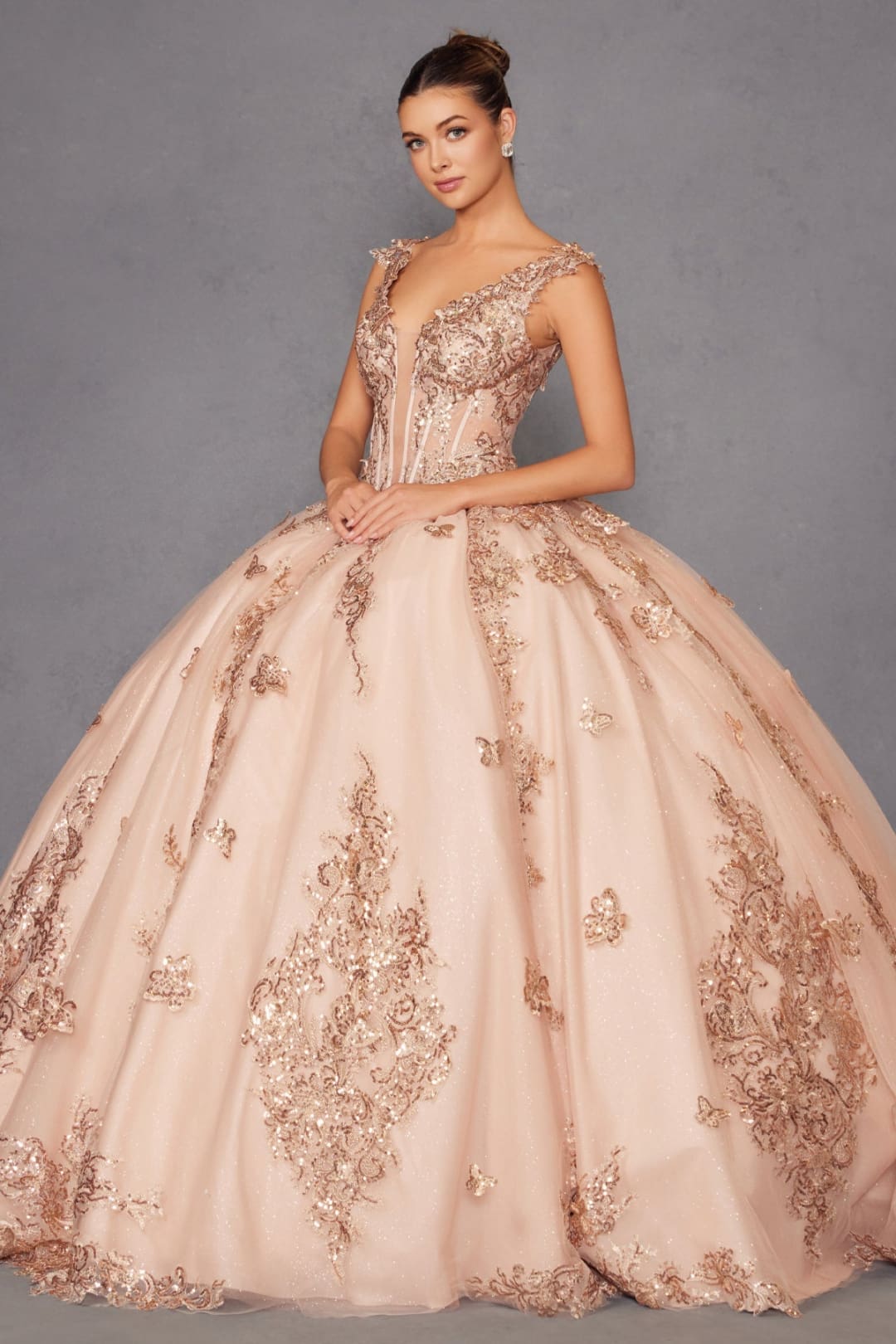3D Butterfly Off Shoulder Ball Gown by Juliet JT1485J - Quinceanera Dresses