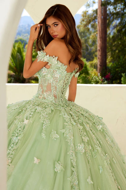 3D Butterfly Off Shoulder Ball Gown by Juliet JT1485J - Quinceanera Dresses