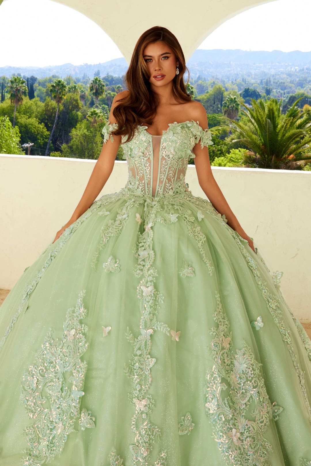 3D Butterfly Off Shoulder Ball Gown by Juliet JT1485J - Quinceanera Dresses