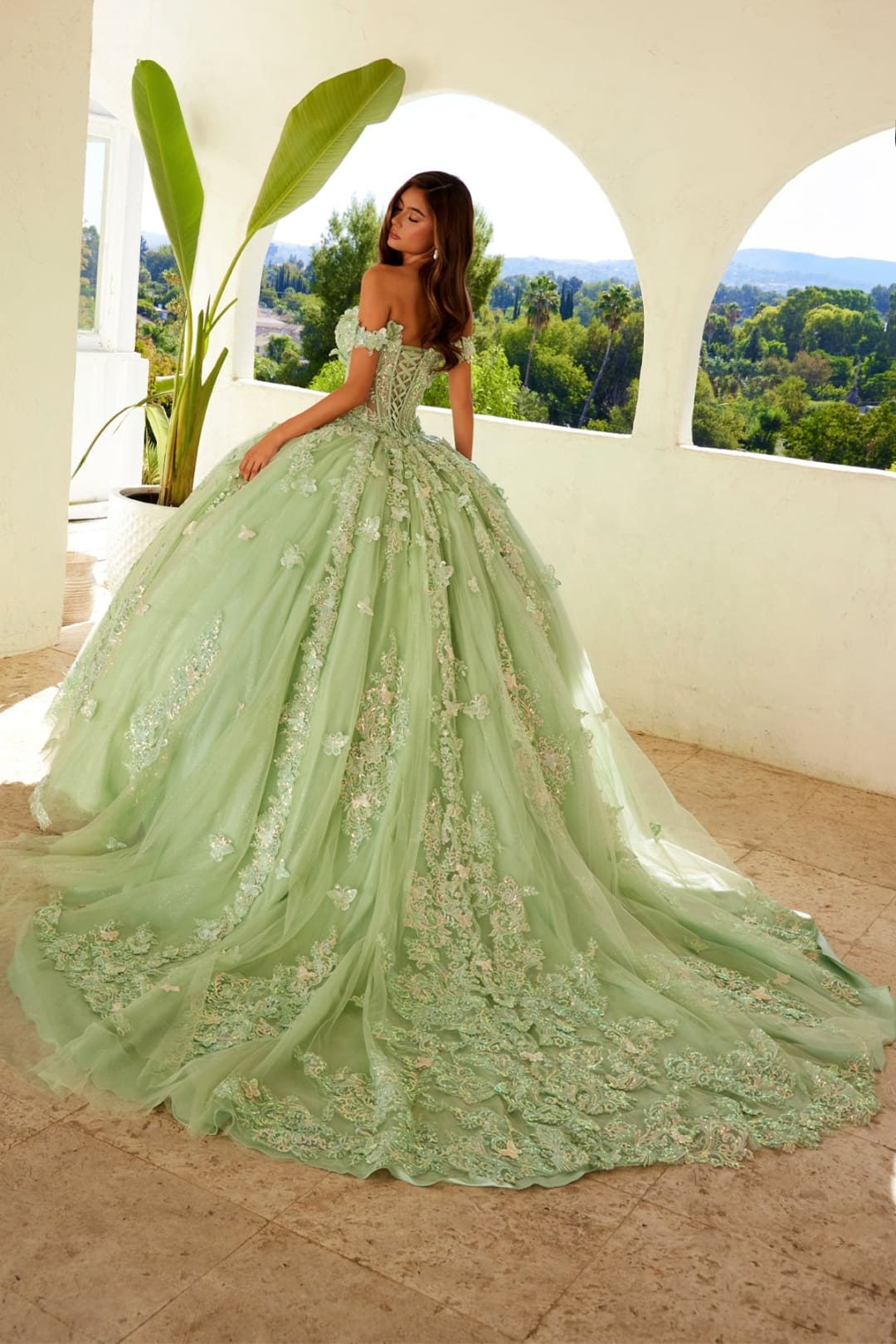 3D Butterfly Off Shoulder Ball Gown by Juliet JT1485J - Quinceanera Dresses