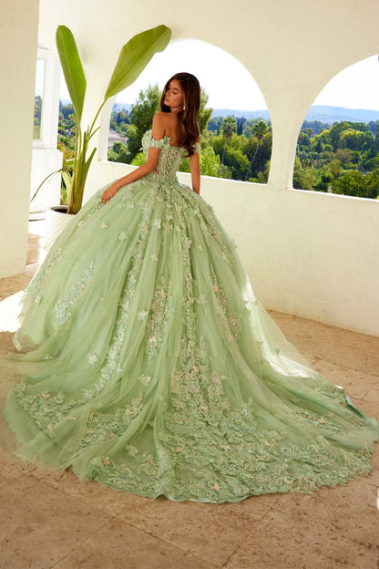 3D Butterfly Off Shoulder Ball Gown by Juliet JT1485J - Quinceanera Dresses