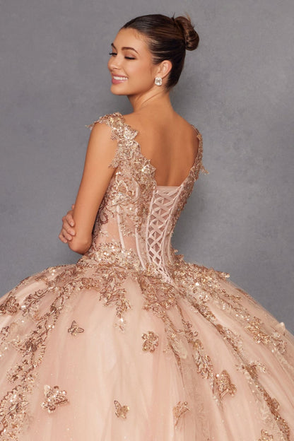 3D Butterfly Off Shoulder Ball Gown by Juliet JT1485J - Quinceanera Dresses