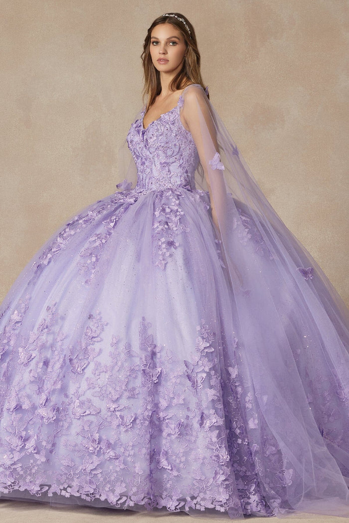 Juliet 1442 3D Butterfly Appliqué Glitter Tulle Sleeveless Quinceanera Dress