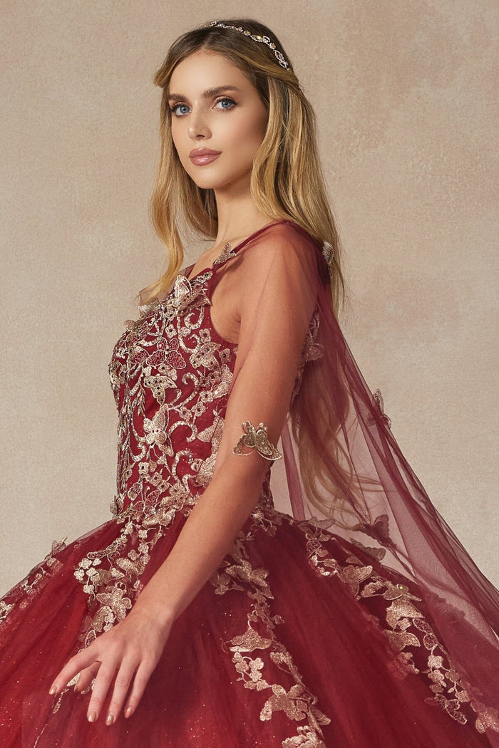 Juliet 1442 3D Butterfly Appliqué Glitter Tulle Sleeveless Quinceanera Dress