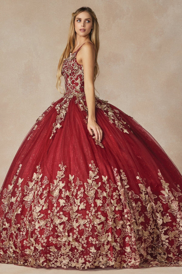 Juliet 1442 3D Butterfly Appliqué Glitter Tulle Sleeveless Quinceanera Dress