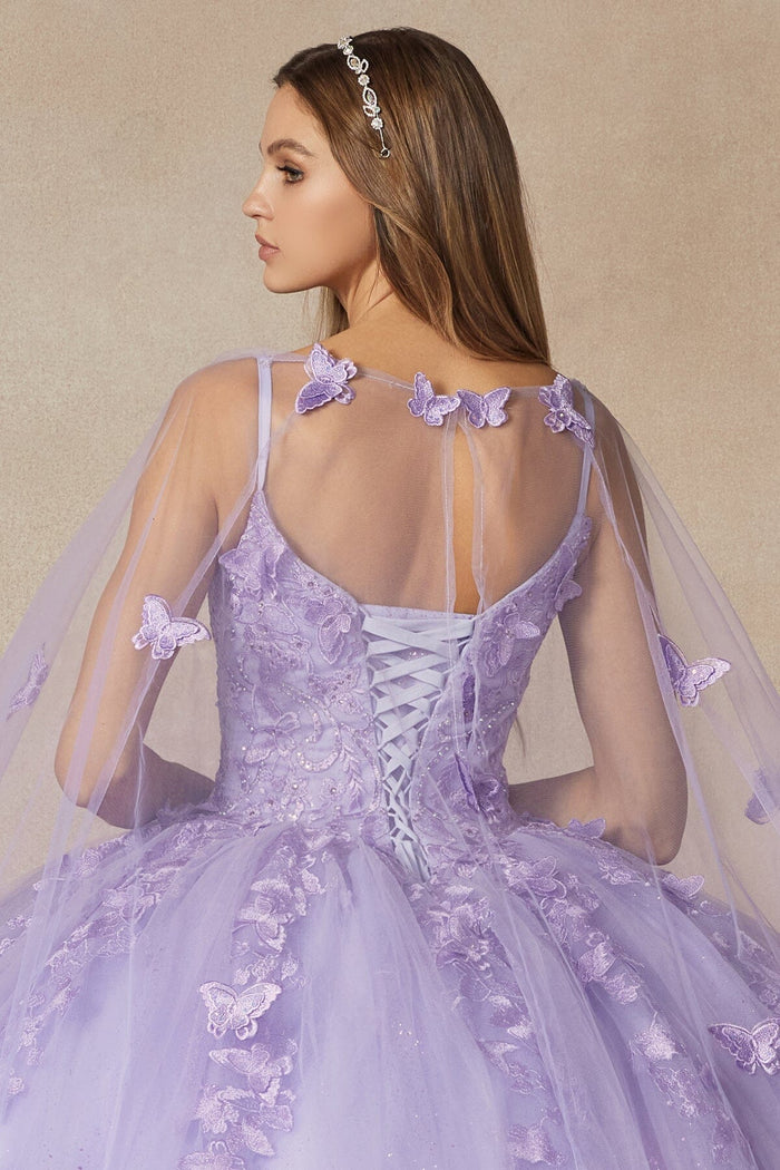 Juliet 1442 3D Butterfly Appliqué Glitter Tulle Sleeveless Quinceanera Dress