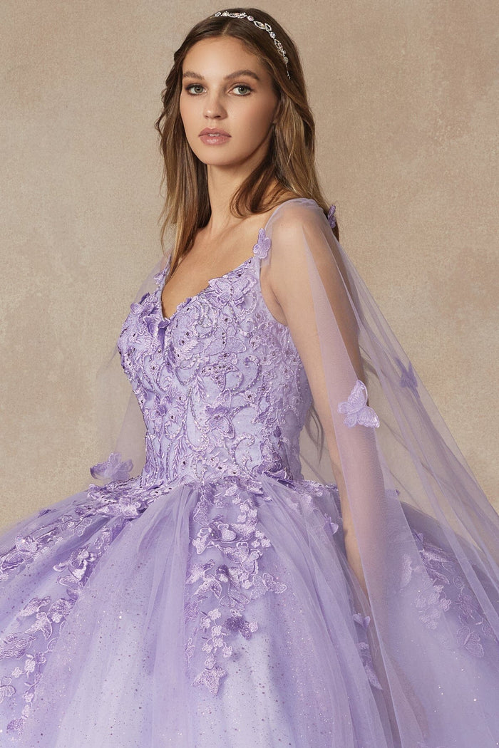 Juliet 1442 3D Butterfly Appliqué Glitter Tulle Sleeveless Quinceanera Dress