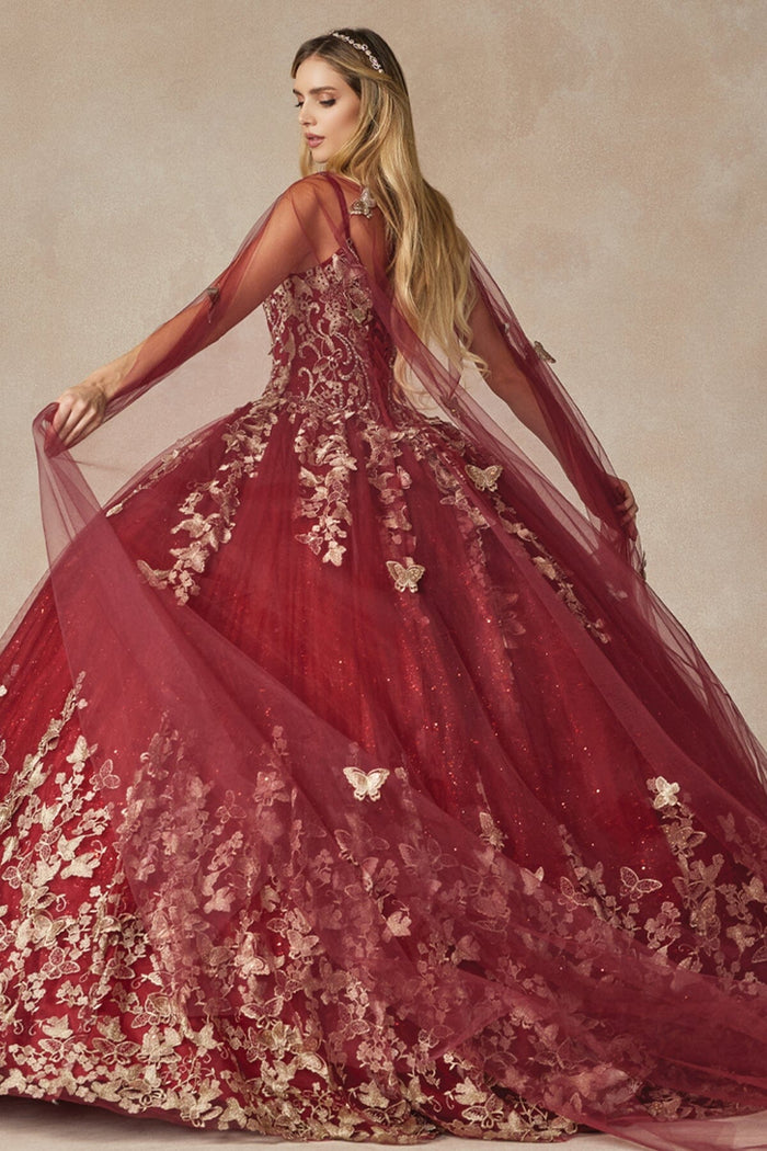Juliet 1442 3D Butterfly Appliqué Glitter Tulle Sleeveless Quinceanera Dress