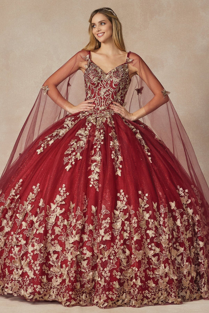 Juliet 1442 3D Butterfly Appliqué Glitter Tulle Sleeveless Quinceanera Dress