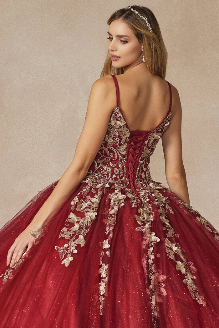 Juliet 1442 3D Butterfly Appliqué Glitter Tulle Sleeveless Quinceanera Dress