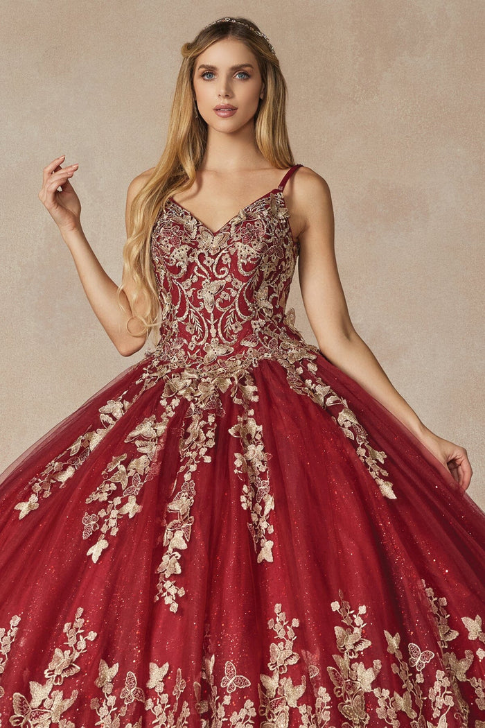 Juliet 1442 3D Butterfly Appliqué Glitter Tulle Sleeveless Quinceanera Dress