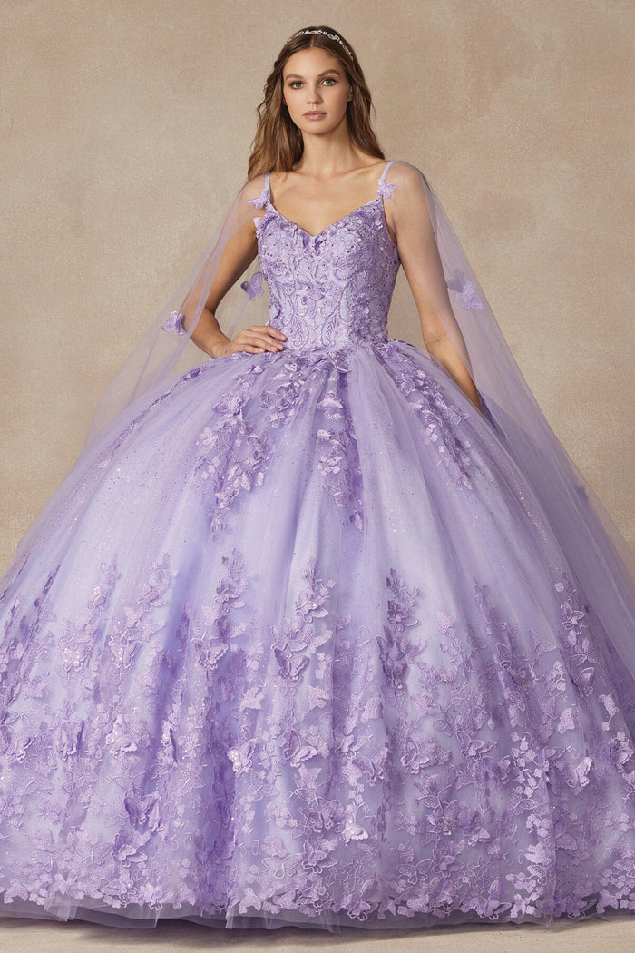 Juliet 1442 3D Butterfly Appliqué Glitter Tulle Sleeveless Quinceanera Dress