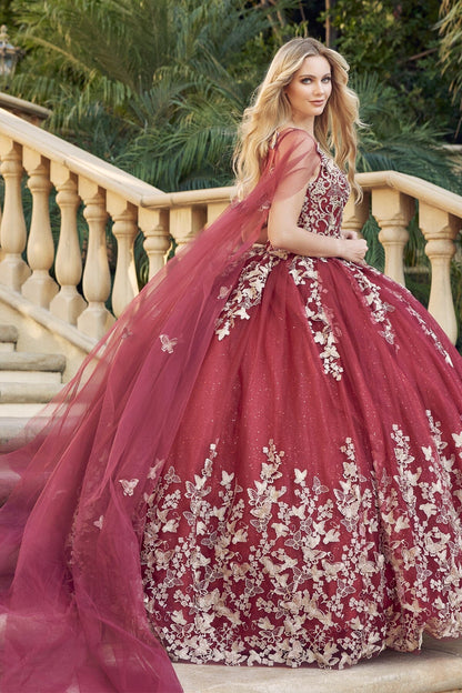Juliet 1442 3D Butterfly Appliqué Glitter Tulle Sleeveless Quinceanera Dress