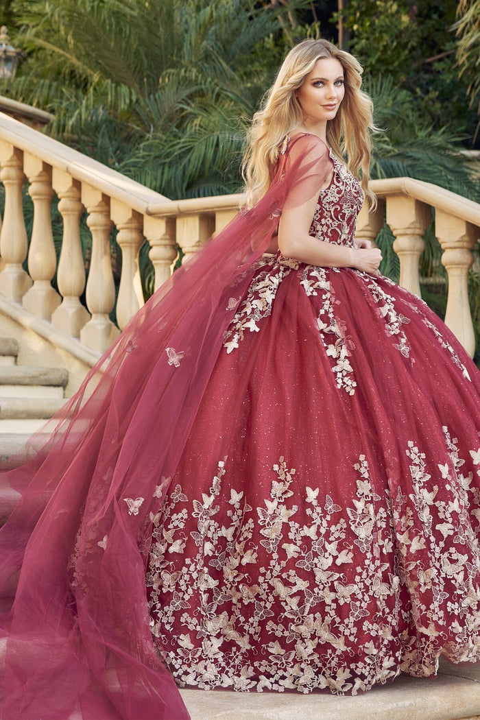Juliet 1442 3D Butterfly Appliqué Glitter Tulle Sleeveless Quinceanera Dress