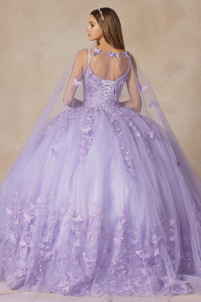 Juliet 1442 3D Butterfly Appliqué Glitter Tulle Sleeveless Quinceanera Dress