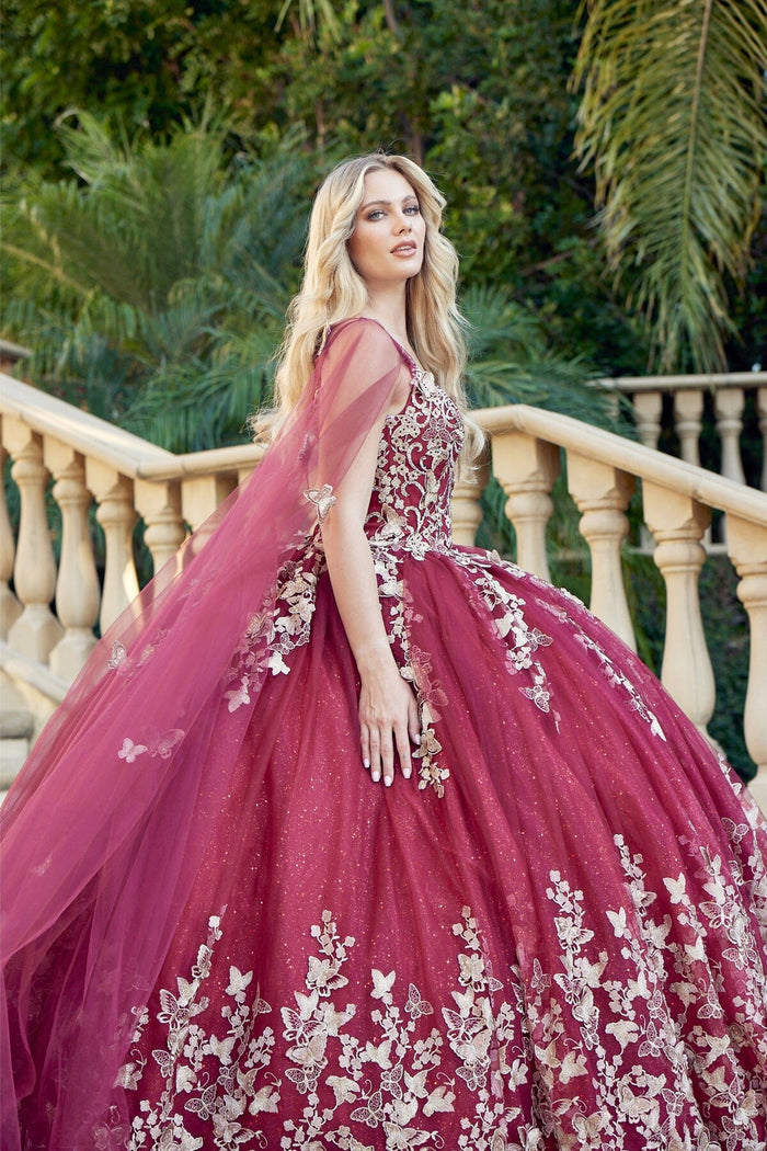 Juliet 1442 3D Butterfly Appliqué Glitter Tulle Sleeveless Quinceanera Dress