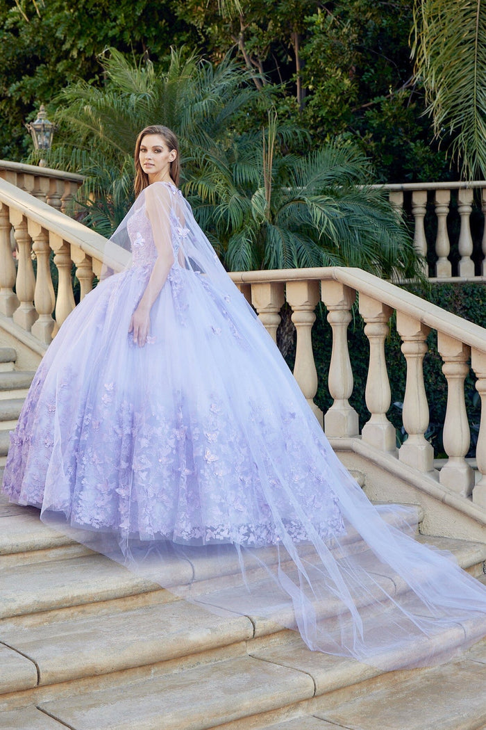 Juliet 1442 3D Butterfly Appliqué Glitter Tulle Sleeveless Quinceanera Dress
