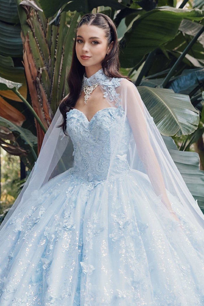 Juliet 1449J 3D Butterfly Applique Glitter Tulle Strapless Quinceanera Dress