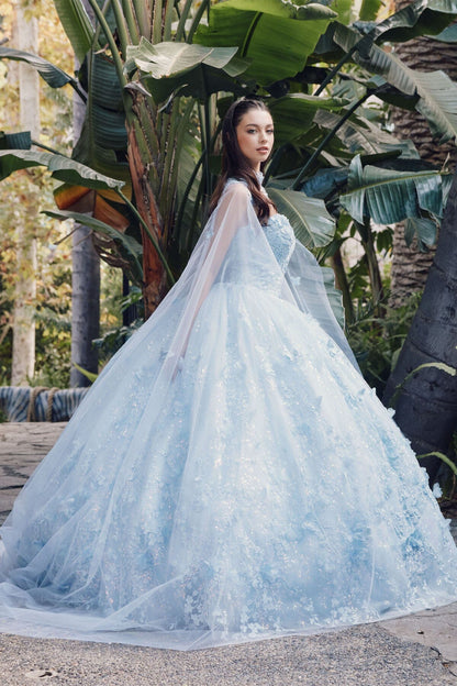 Juliet 1449J 3D Butterfly Applique Glitter Tulle Strapless Quinceanera Dress