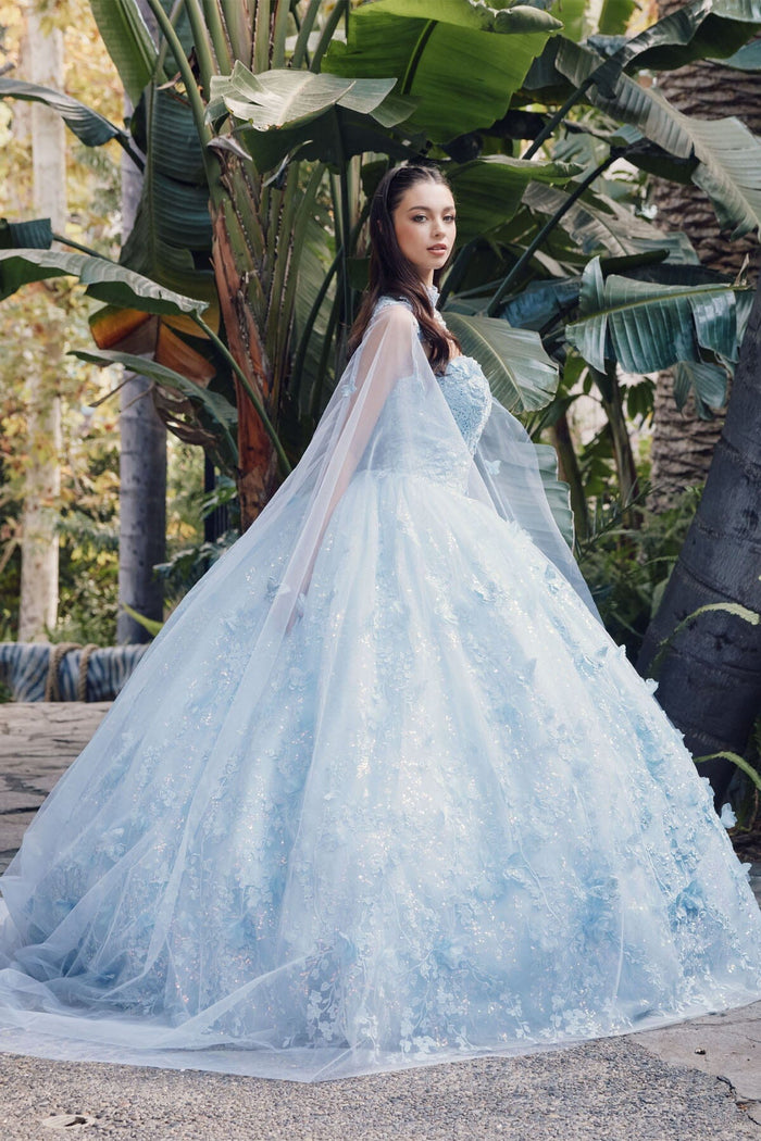 Juliet 1449J 3D Butterfly Applique Glitter Tulle Strapless Quinceanera Dress