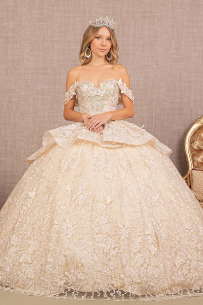 3D Butterfly Sweetheart Ball Gown by Elizabeth K GL3112 - XS / Champagne - Quinceanera Dresses