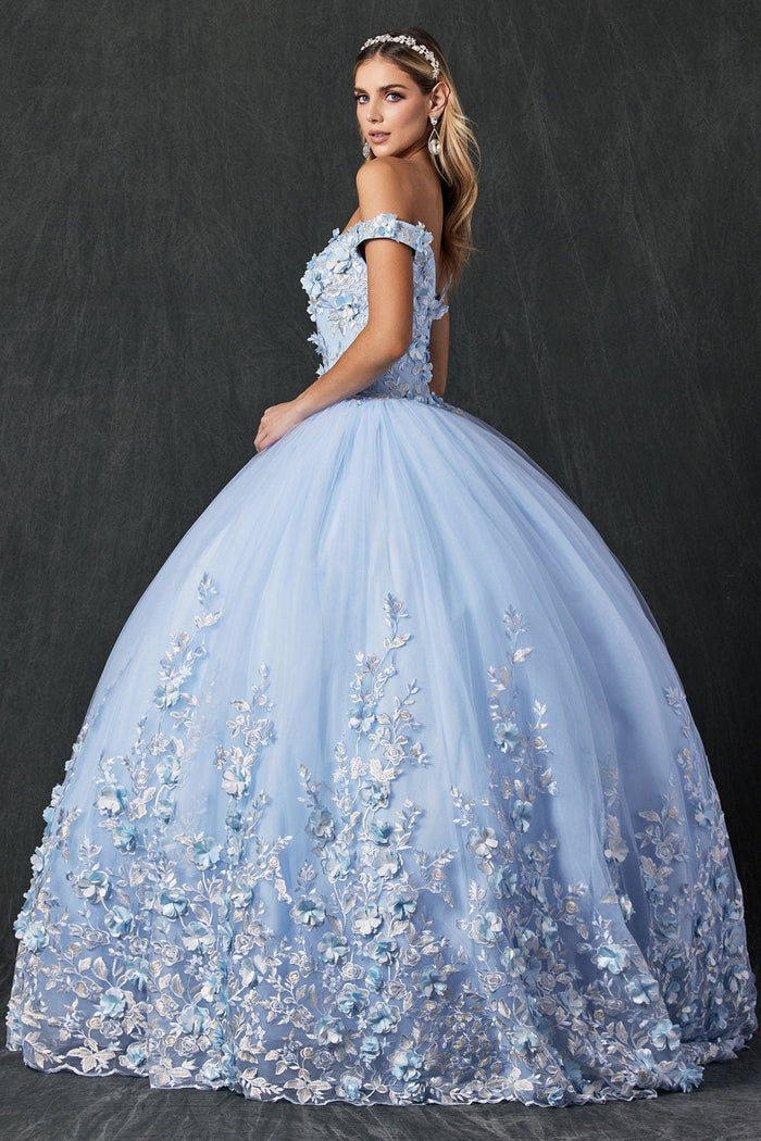 Juliet 1434 3D Floral Applique Off Shoulder Lace-Up Corset Quinceanera Dress