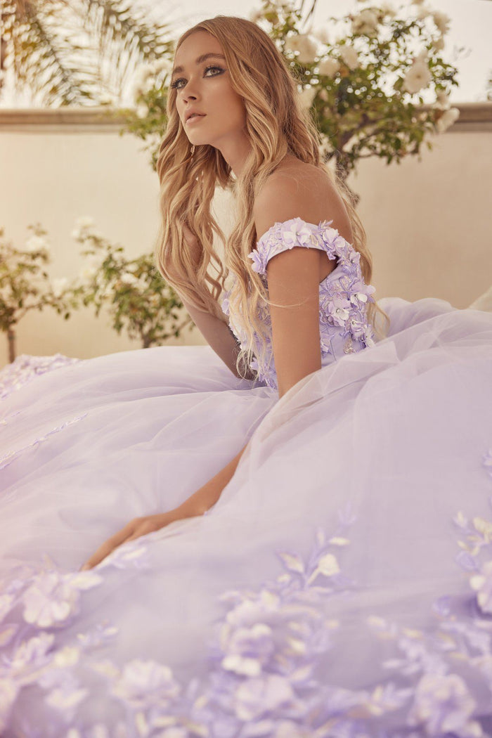 Juliet 1434 3D Floral Applique Off Shoulder Lace-Up Corset Quinceanera Dress