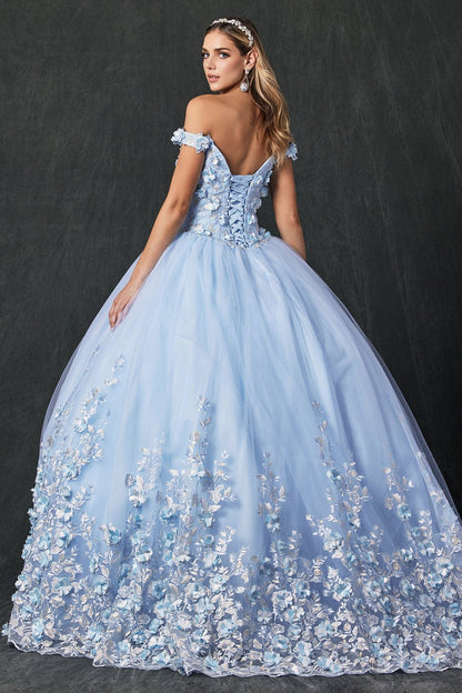 Juliet 1434 3D Floral Applique Off Shoulder Lace-Up Corset Quinceanera Dress