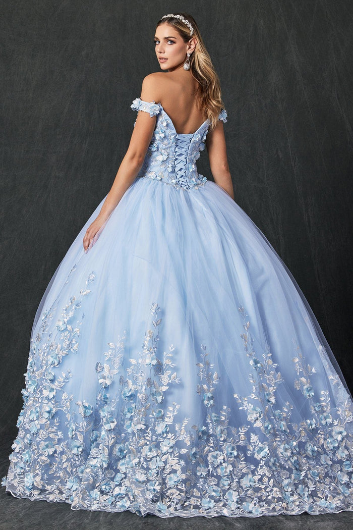 Juliet 1434 3D Floral Applique Off Shoulder Lace-Up Corset Quinceanera Dress