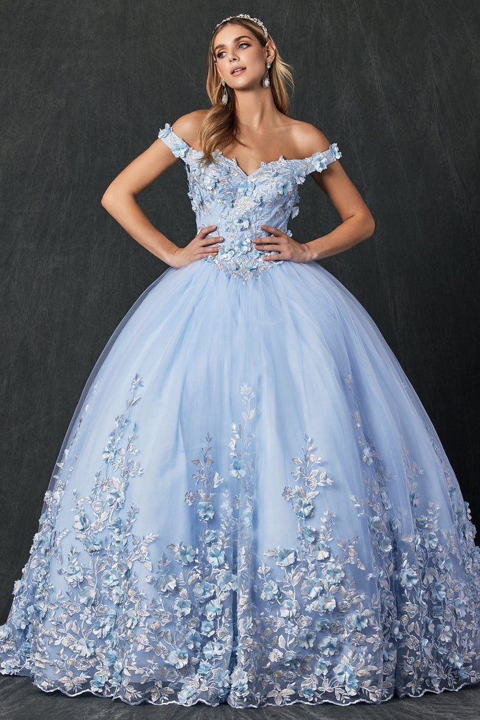Juliet 1434 3D Floral Applique Off Shoulder Lace-Up Corset Quinceanera Dress