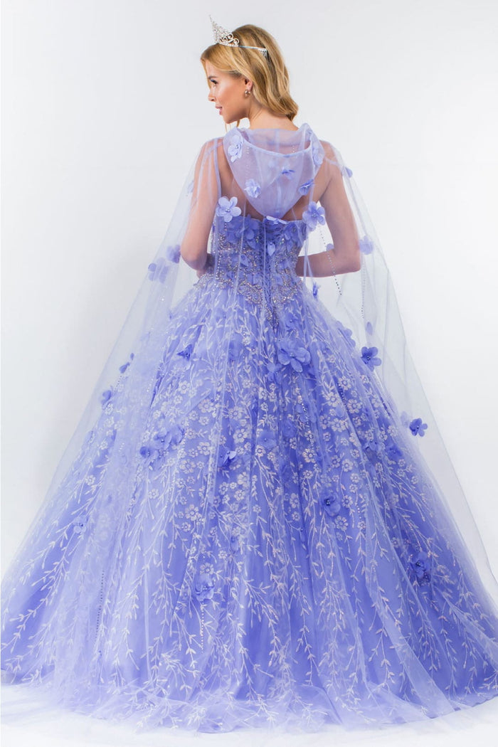 3D Floral Cape Ball Gown by Elizabeth KGL1939
